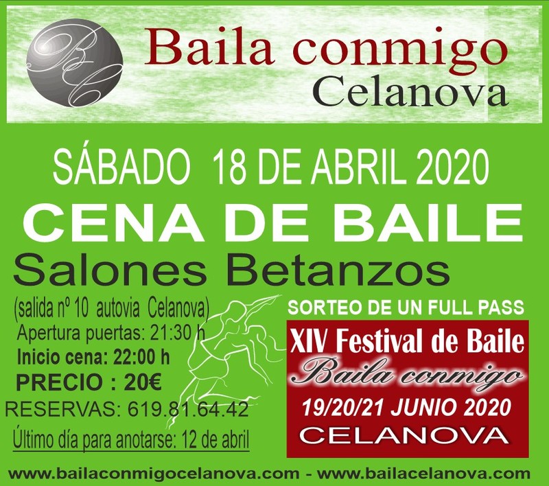 CENA DE BAILE, SÁBADO 18 DE ABRIL -2020